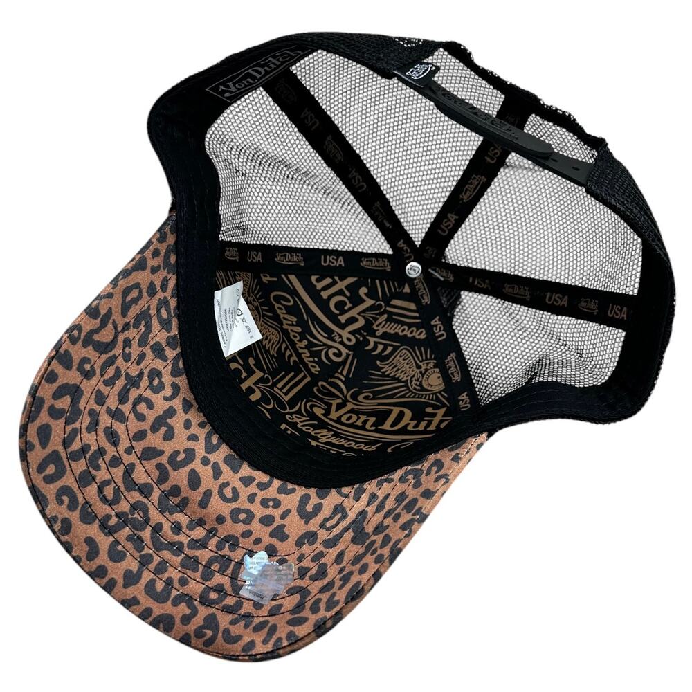Von Dutch Trucker Hat Cheetah Satin Brown Black Snapback Cap - Picture 4 of 6